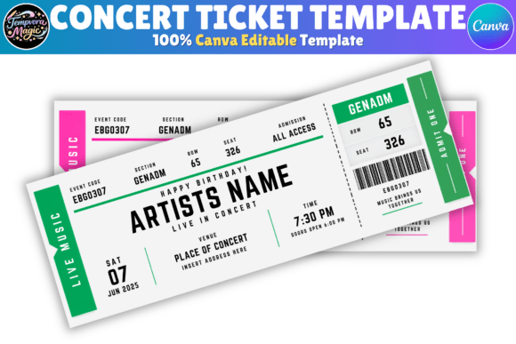 Concert Ticket Canva Editable Template
