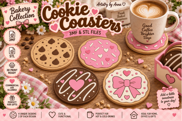 Cookie Cup Coasters & Holder 3D Print – 3MF & STL Files - Image 1