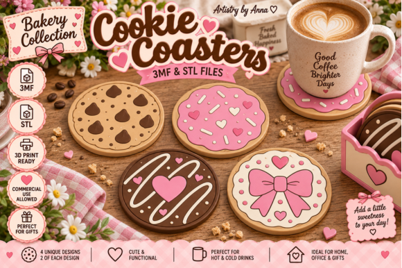 Cookie Cup Coasters & Holder 3D Print – 3MF & STL Files - Image 4