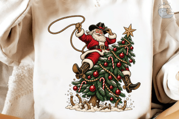 Cowboy Santa Christmas Tree PNG Shirt