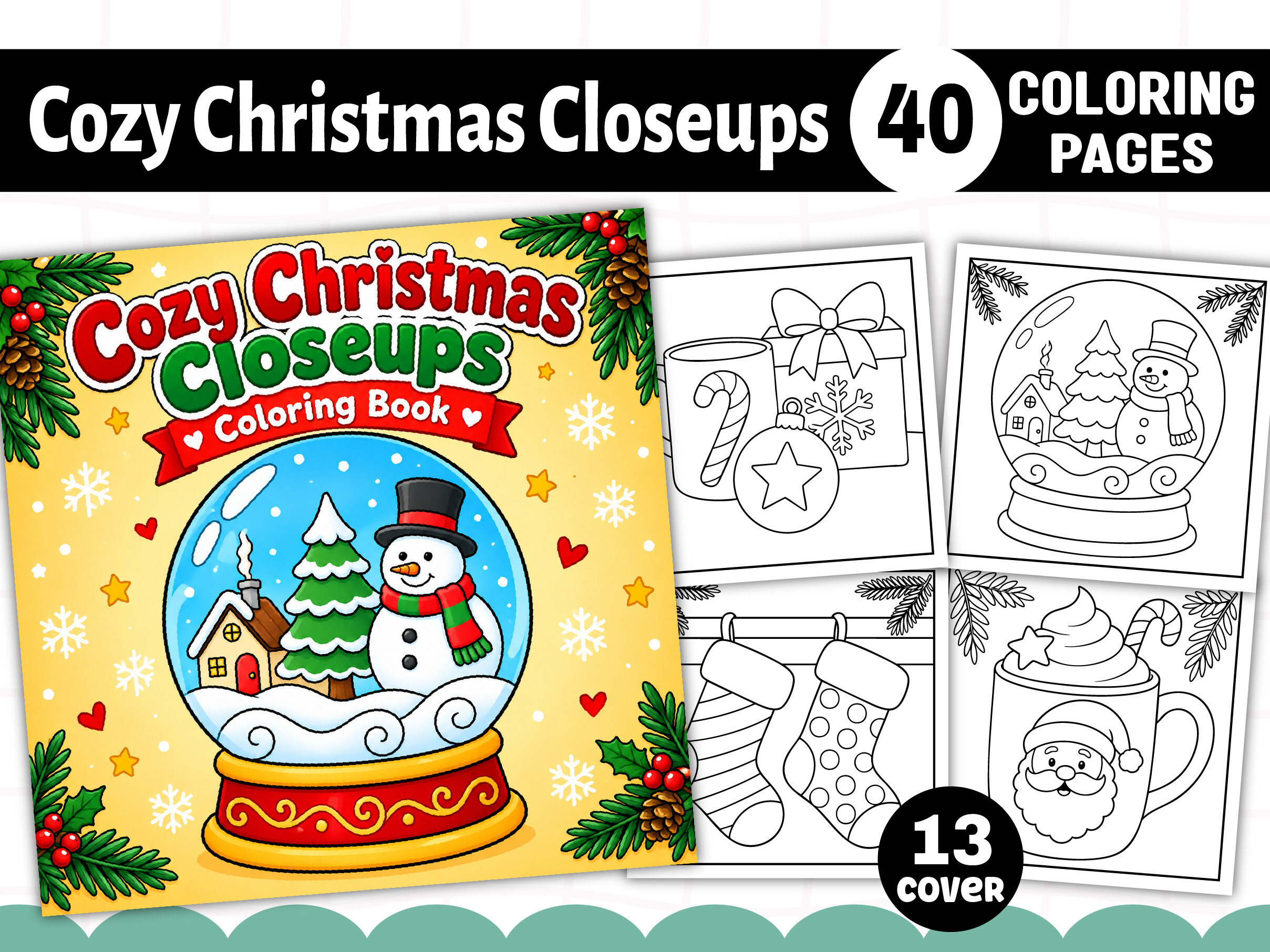 Cozy Christmas Closeups Coloring Book