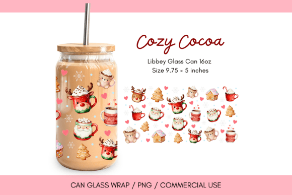 Cozy Hot Cocoa Glass Can Wrap PNG Kawaii
