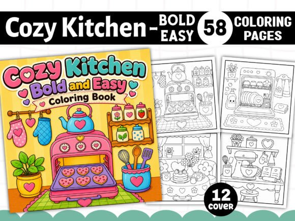 Cozy Kitchen Bold and Easy Coloring Book