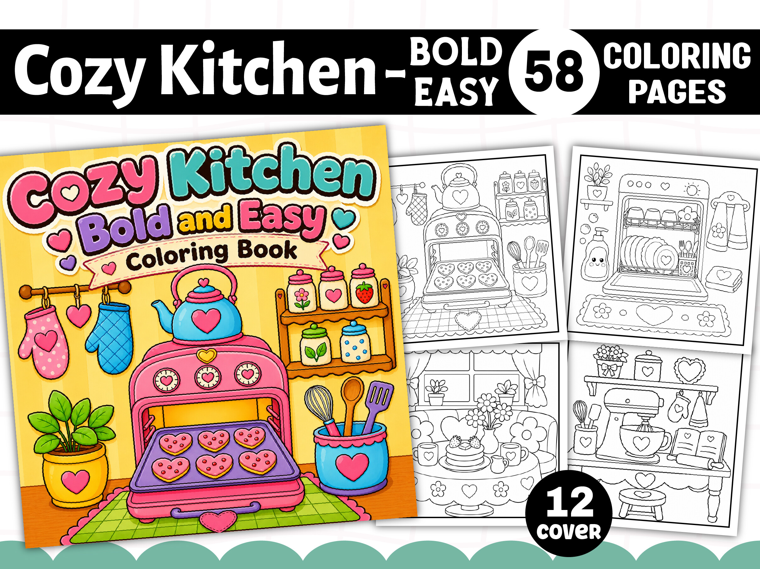 Cozy Kitchen Bold and Easy Coloring Book