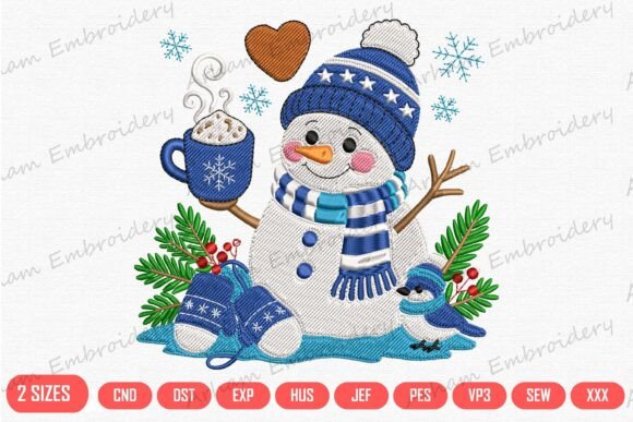 Cozy Winter Snowman with Hot Cocoa Mug