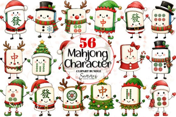 Cute Mahjong Christmas Character Clipart