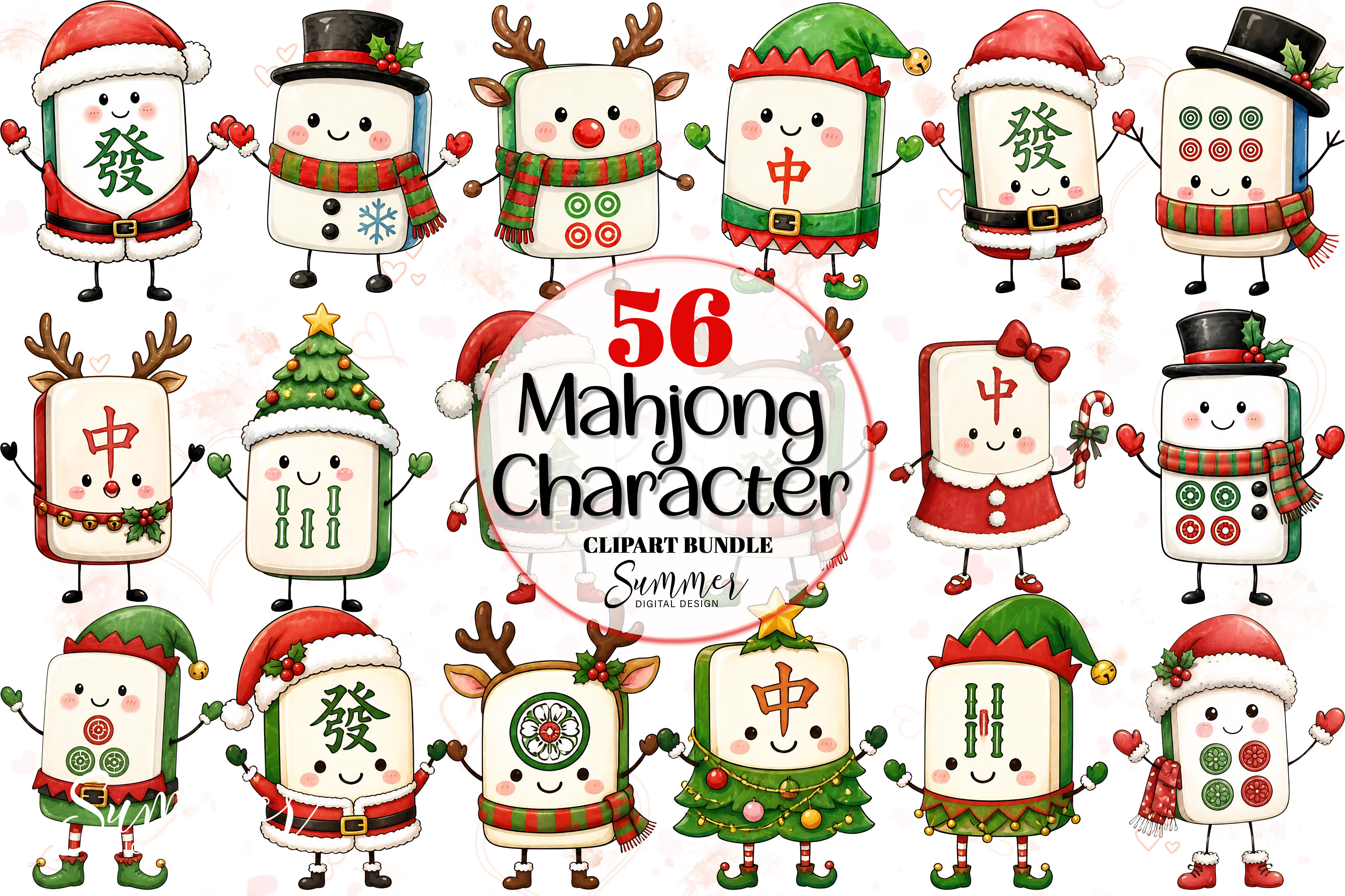 Cute Mahjong Christmas Character Clipart