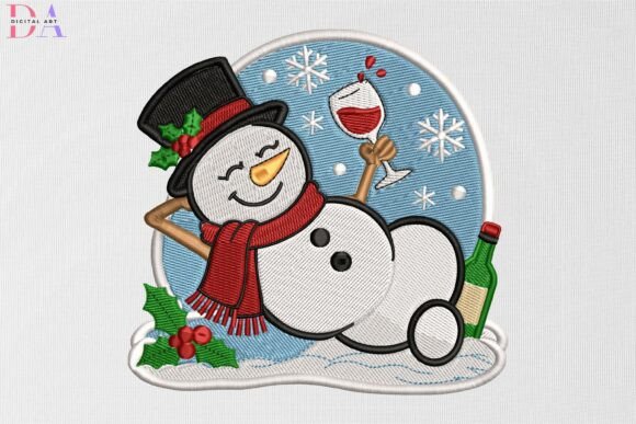 Funny Christmas Snowman Drinking Wine