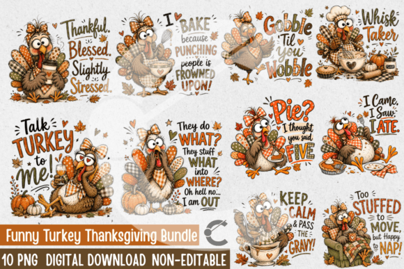 Funny Turkey ThanksGiving Bundle Gráfico Ilustrações para Impressão Por Crimson Rain Digital