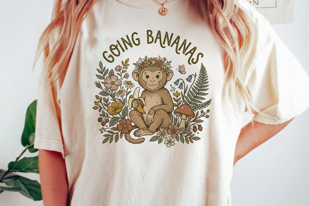 Going Bananas Monkey Boho Flowers Graphic by gregoraciiart · Creative ...