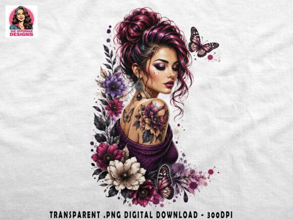 Gothic Floral Girl - Purple Tattoo Art