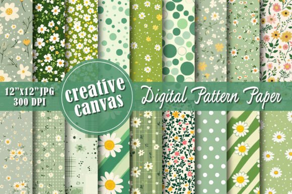 Green Daisy Floral Seamless Patterns