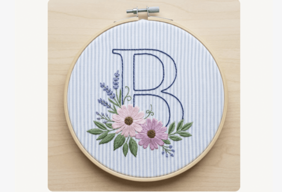 Lavender Daisy Letter Embroidery Pattern