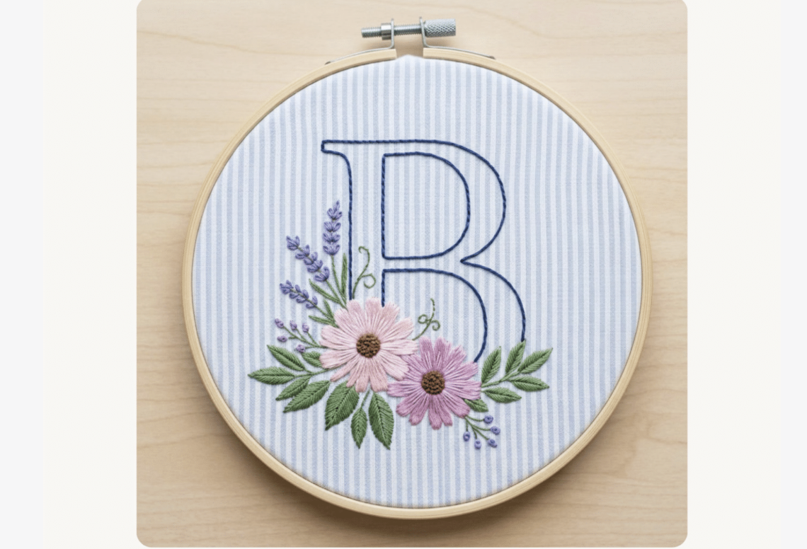 Lavender Daisy Letter Embroidery Pattern