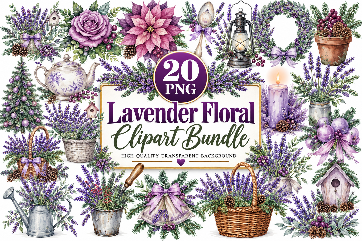 Lavender Floral Clipart Bundle