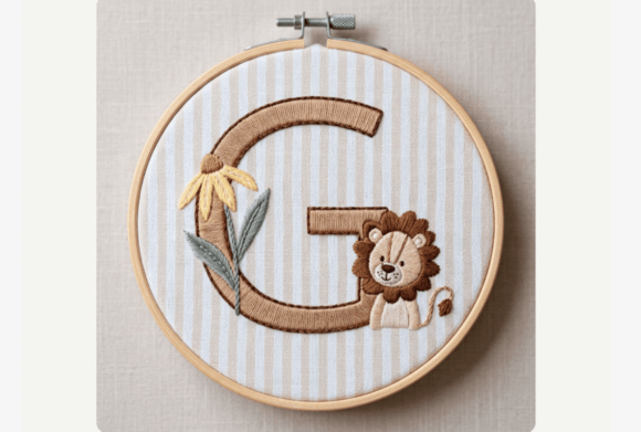 Lion Cub Letter Embroidery Pattern
