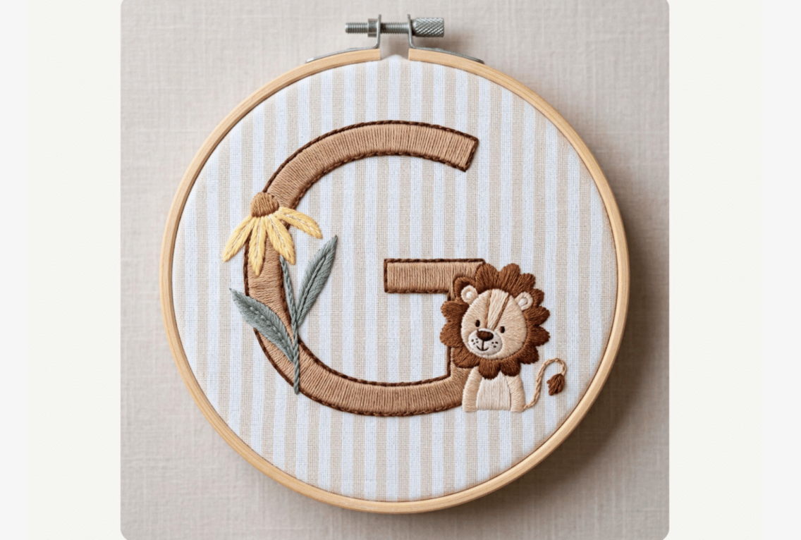 Lion Cub Letter Embroidery Pattern