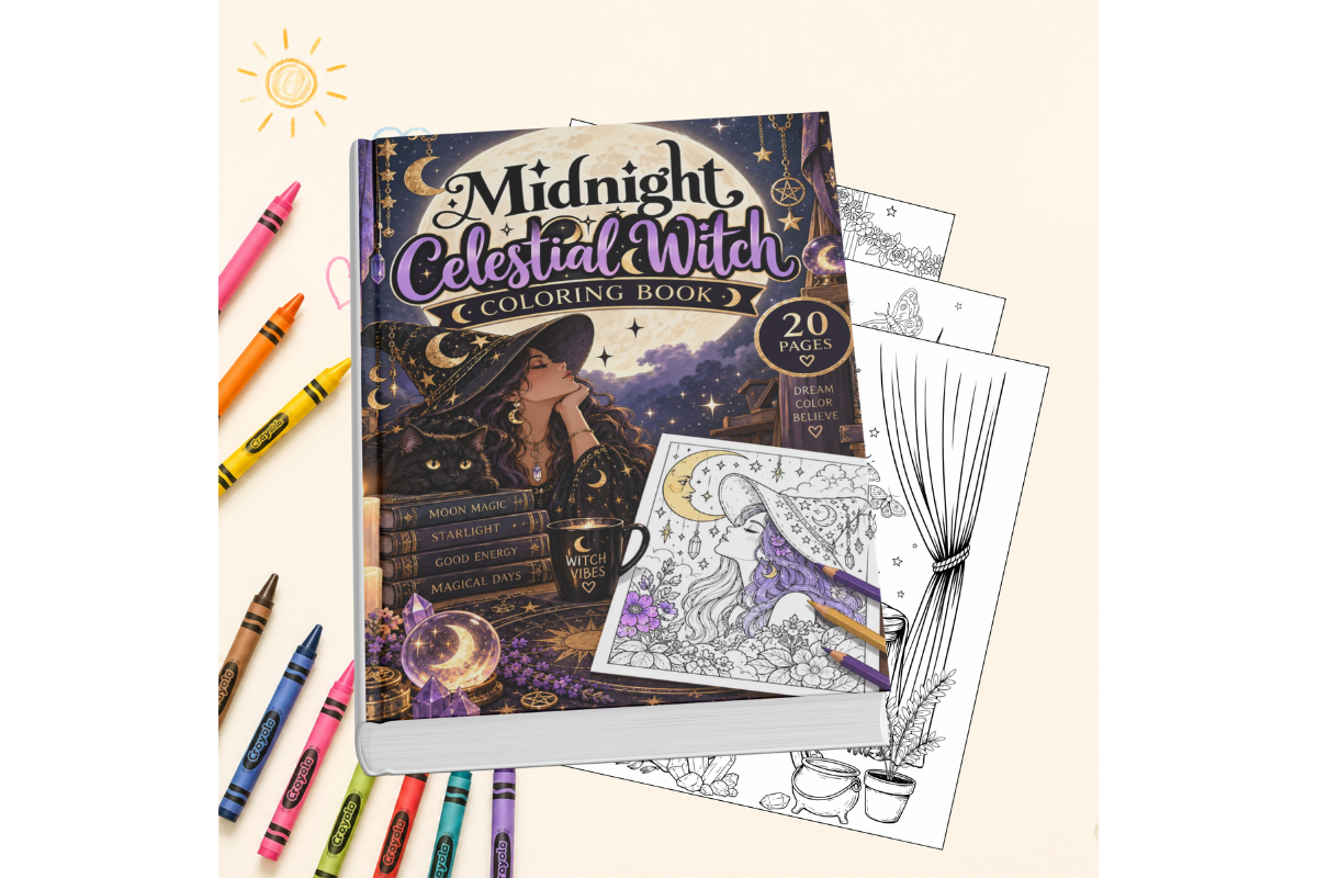 Midnight Celestial Witch Coloring Book —