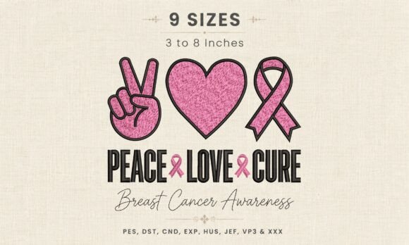 Peace Love Cure Breast Cancer Ribbon DST