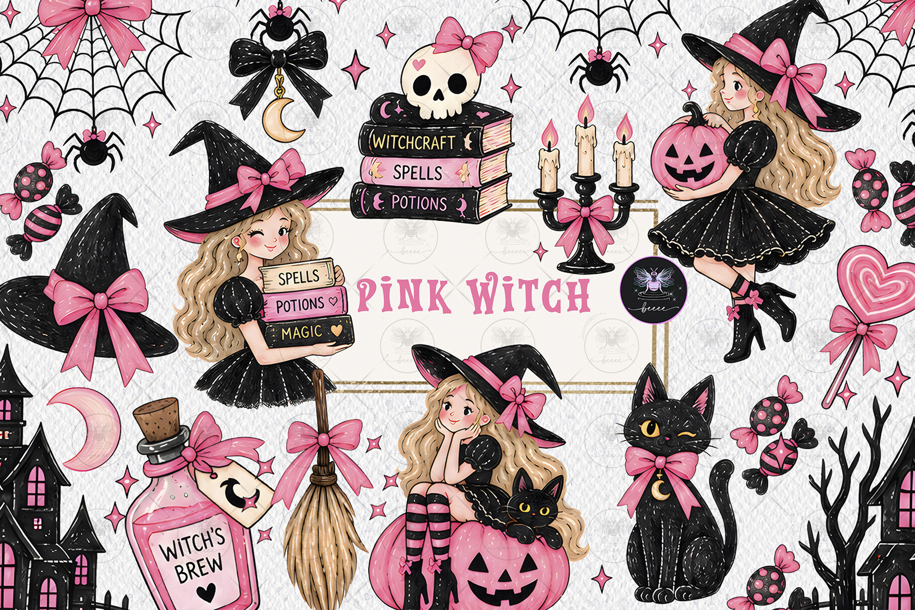 Pink Halloween Witch Clipart