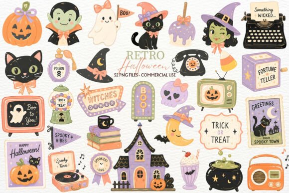 Retro Halloween Clipart Spooky PNG Print