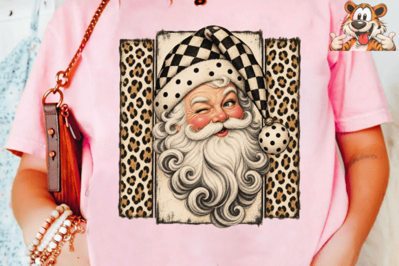 Retro Santa Leopard PNG Sublimation Tee