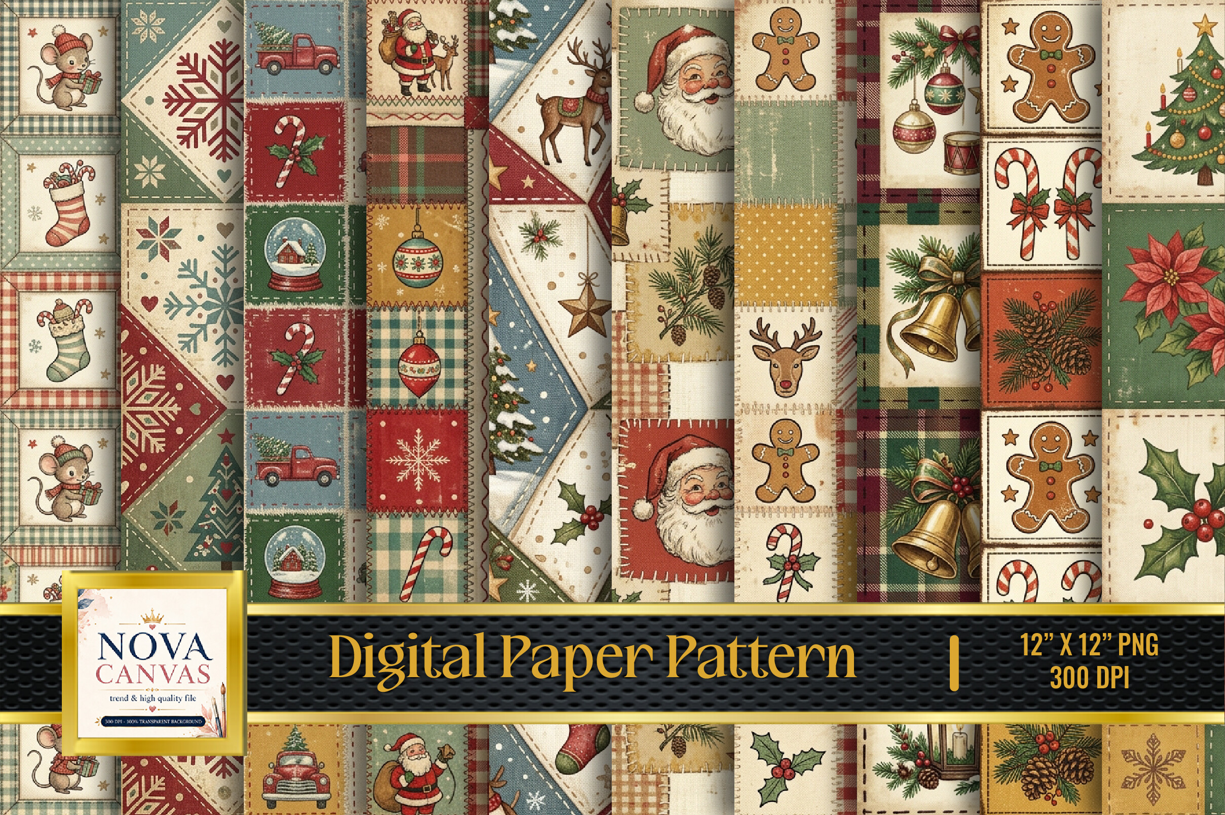 Retro Vintage Christmas Patchwork Set