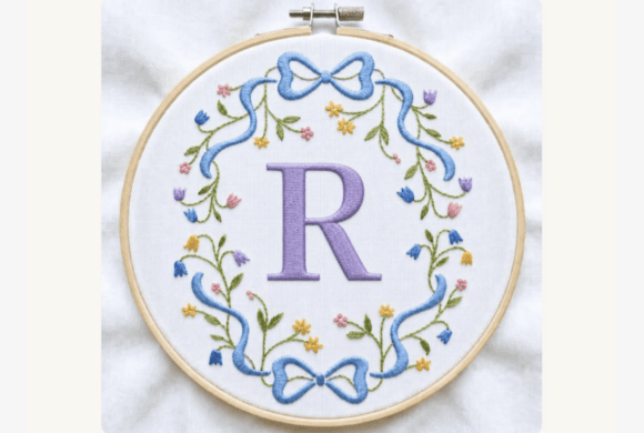 Ribbon Bow Wreath Embroidery Pattern