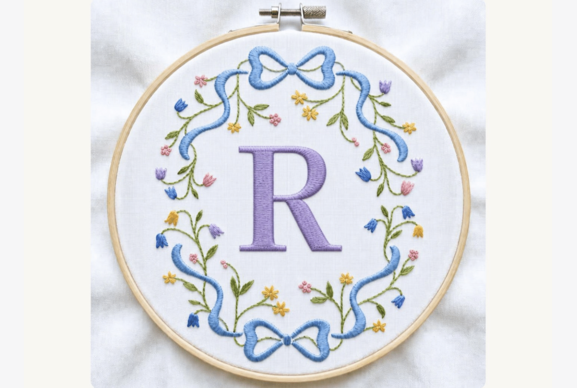 Ribbon Bow Wreath Embroidery Pattern