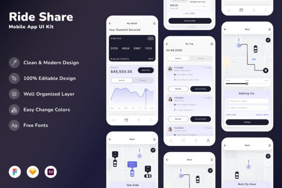 Workforce Ride Share Mobile App UI Kit