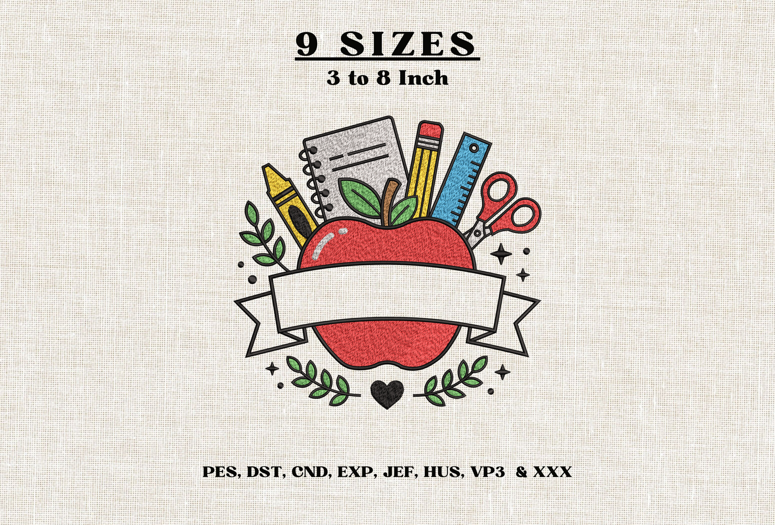 Teacher School Supplies Apple Banner DST