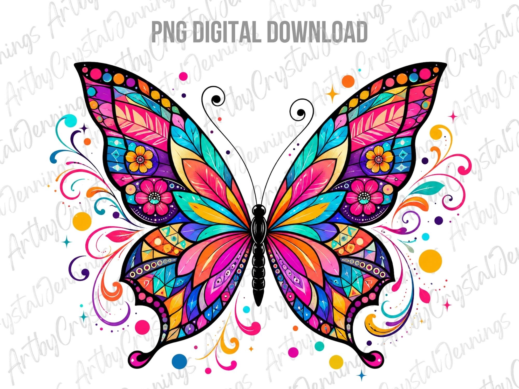 Vibrant Stained Glass Butterfly PNG