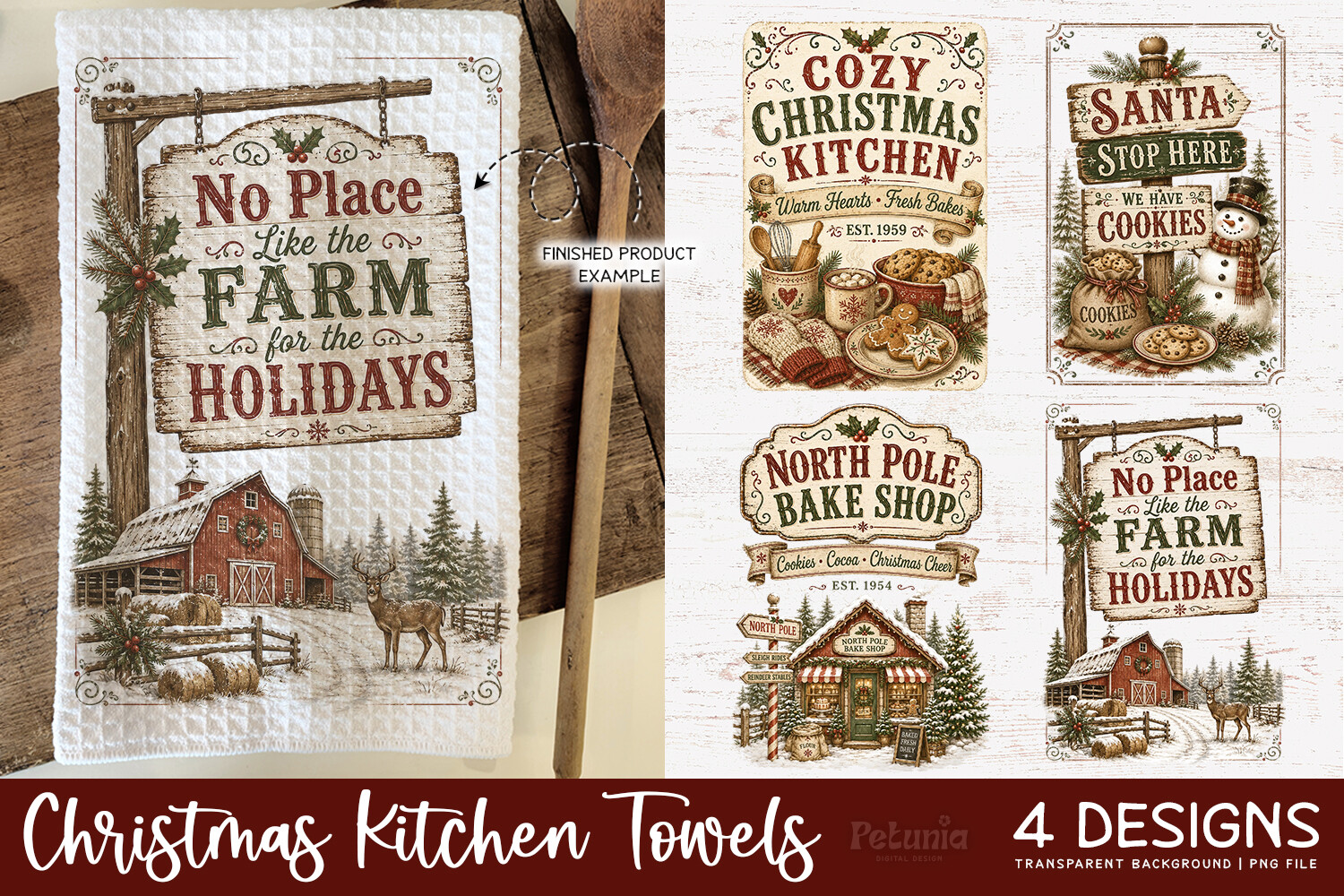 Vintage Christmas Kitchen Towel PNG