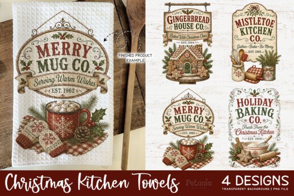 Vintage Christmas Kitchen Towel PNG