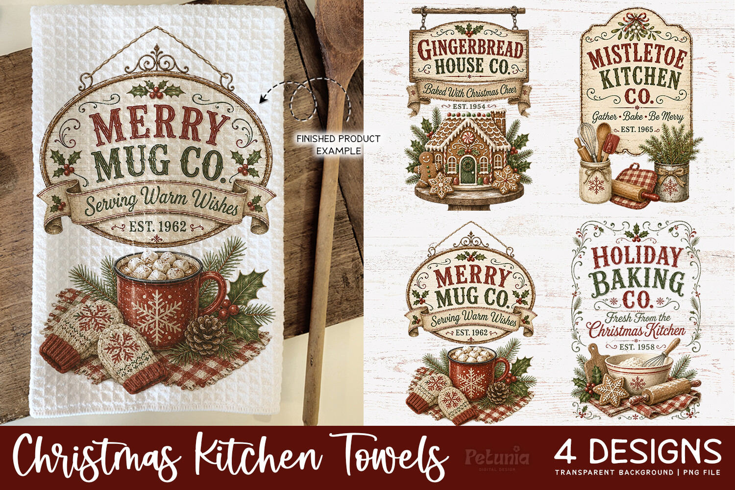 Vintage Christmas Kitchen Towel PNG