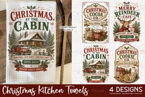Vintage Christmas Kitchen Towel PNG