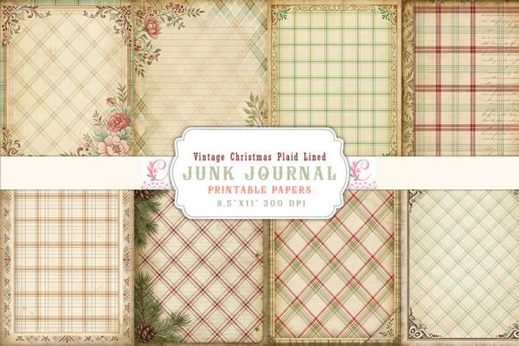 Vintage Christmas Plaid Lined Junk Journ