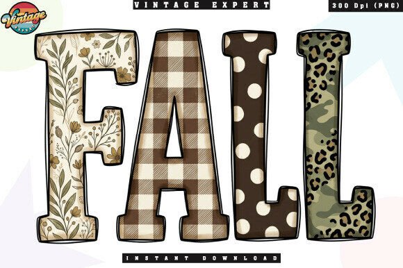 Vintage Fall Floral Plaid Camo PNG