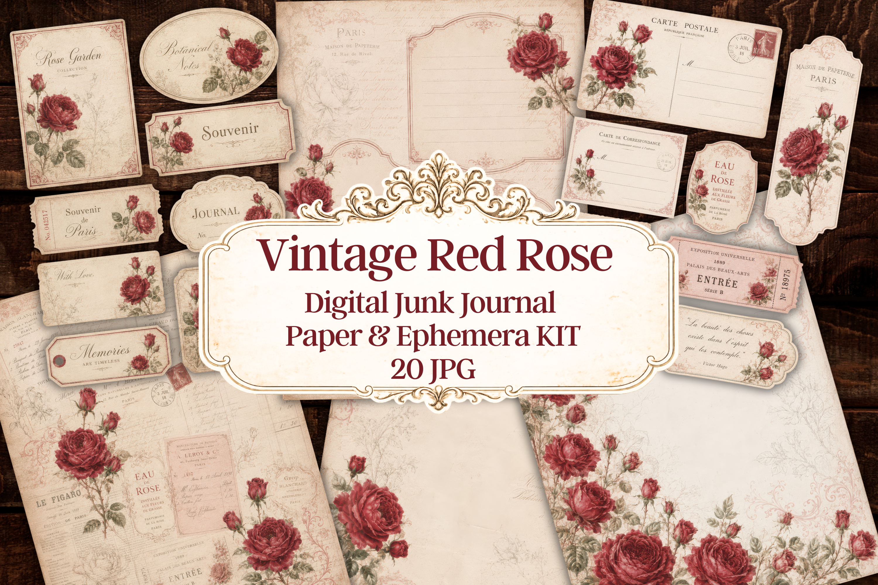 Vintage Red Rose Junk Journal Kit