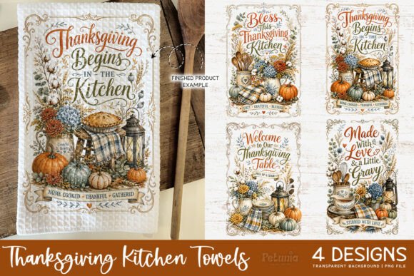 Vintage Thanksgiving Kitchen Towel PNG