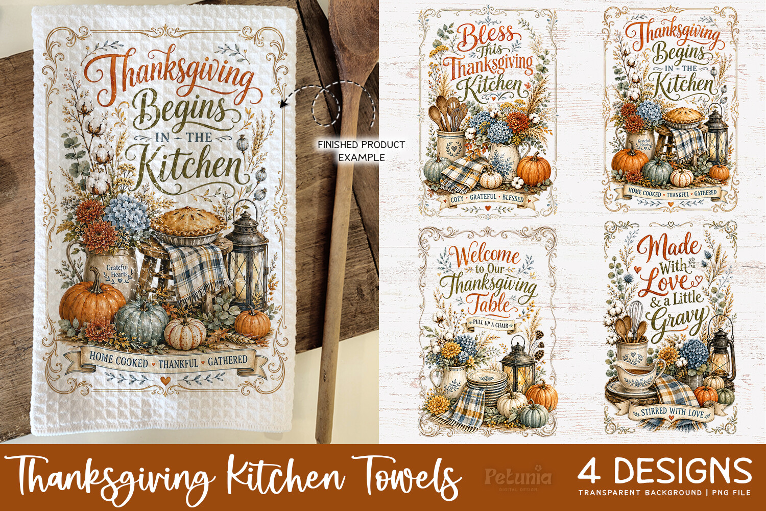 Vintage Thanksgiving Kitchen Towel PNG