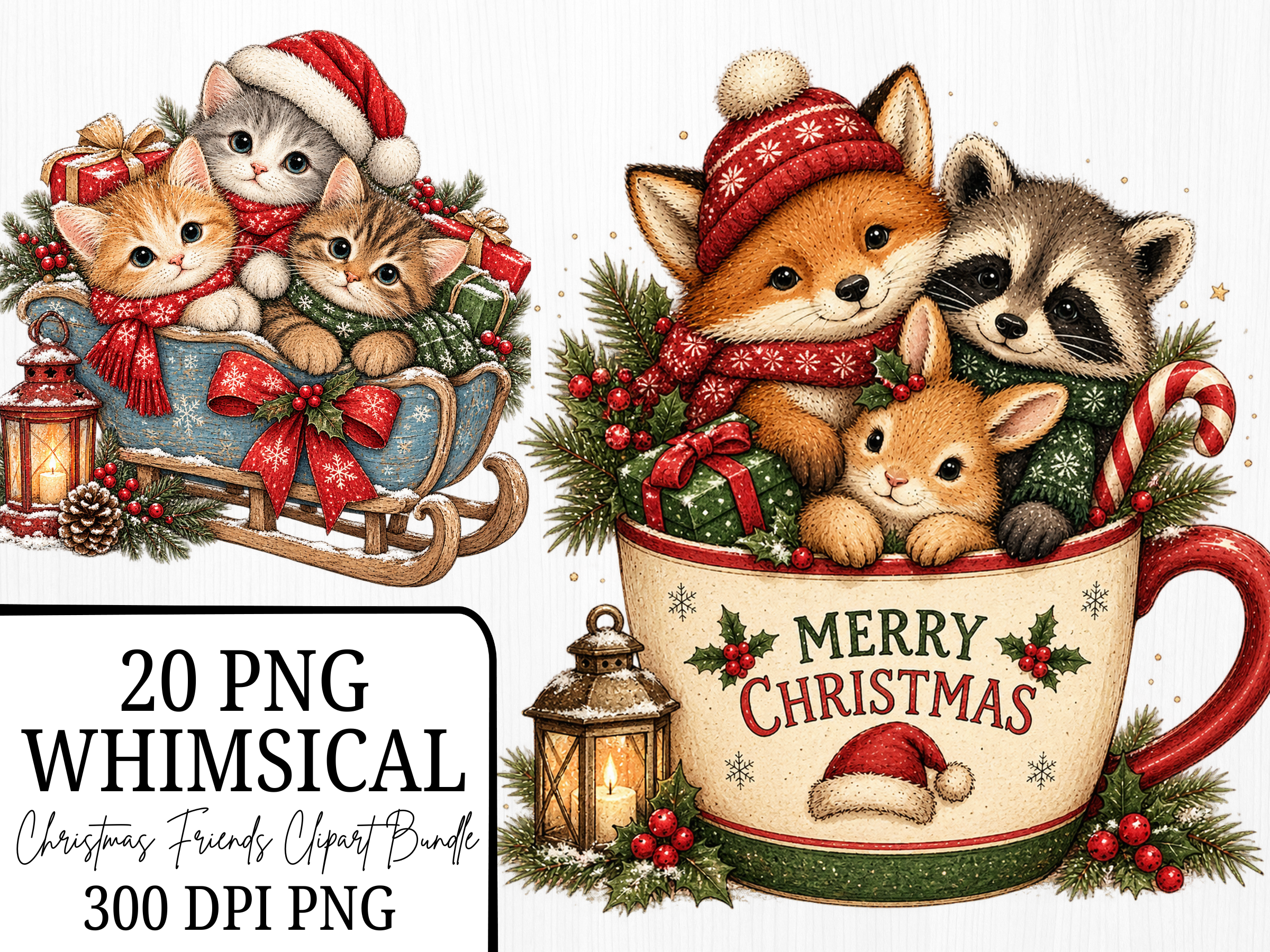 Whimsical Christmas Animal Clipart Bundl Graphic by Camel Muse ...