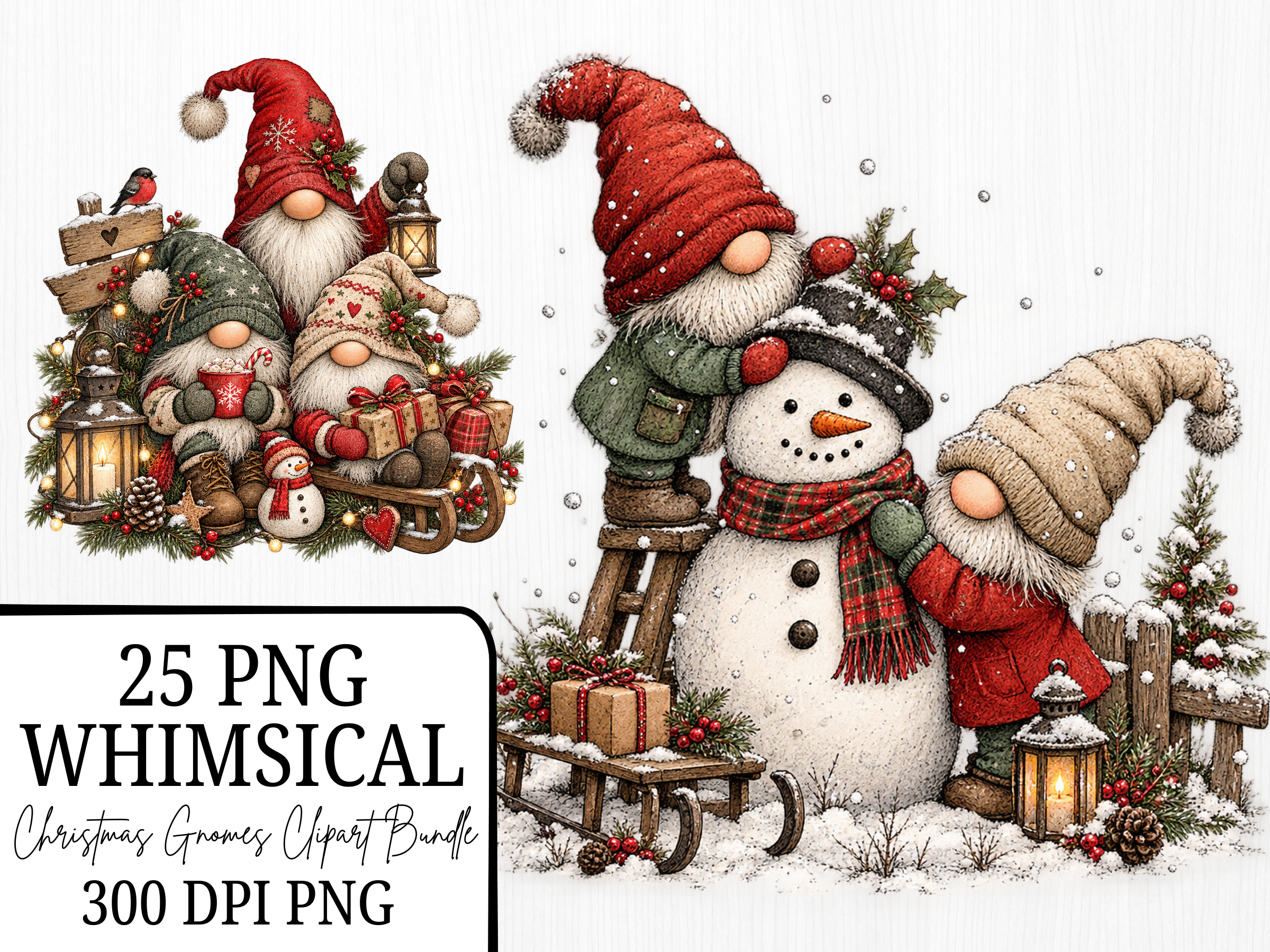 Whimsical Christmas Gnome Clipart Bundle