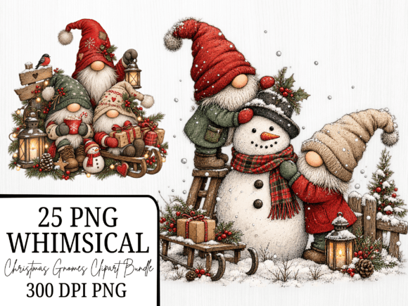Whimsical Christmas Gnome Clipart Bundle