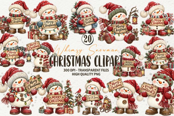 Whimsy Snowman Christmas Clipart