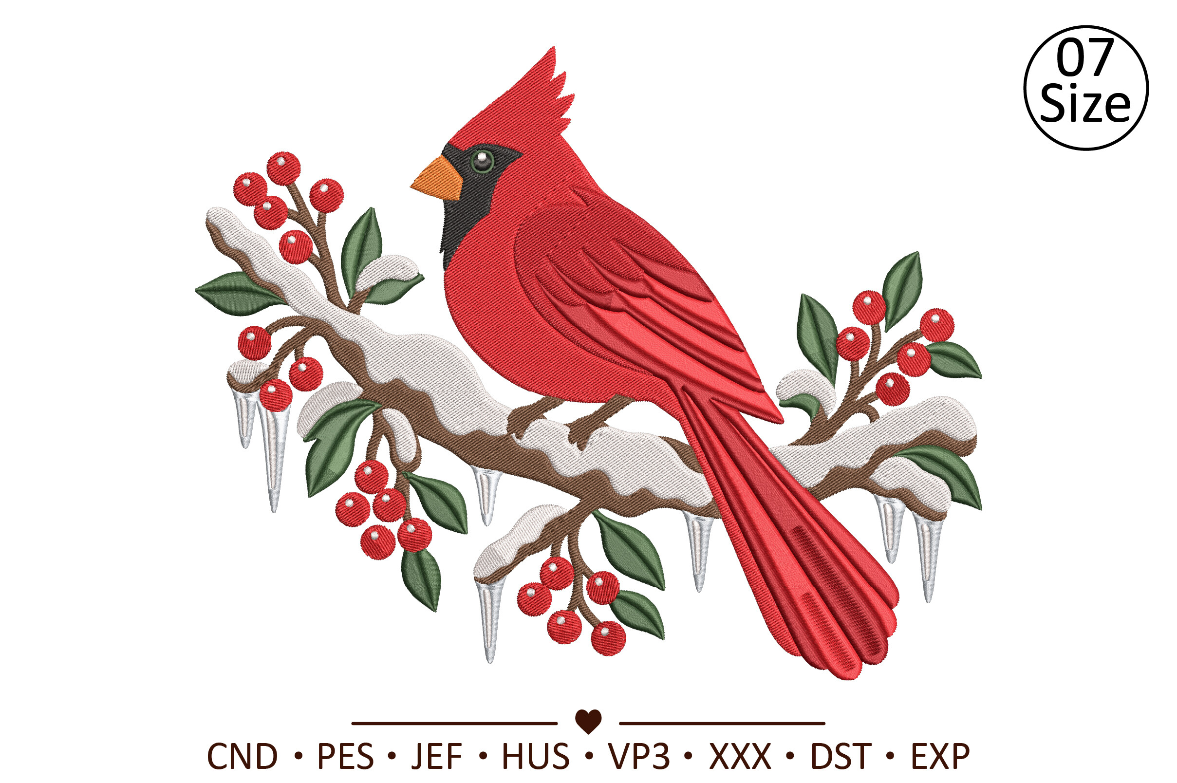 Winter Icy Cardinal Branch Embroidery