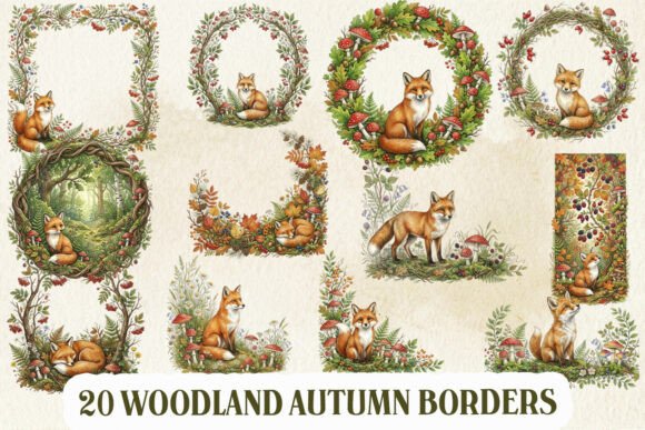 Woodland Autumn Borders Clipart Bundle