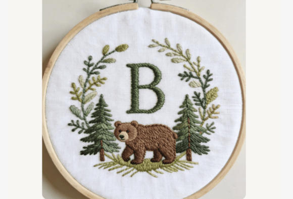 Woodland Bear Letter Embroidery Pattern