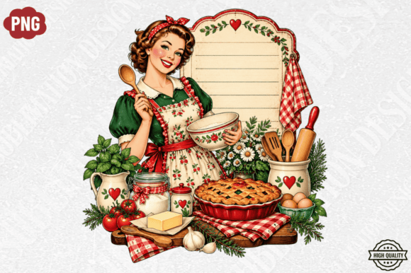 Vintage Christmas Baking Girl Png,