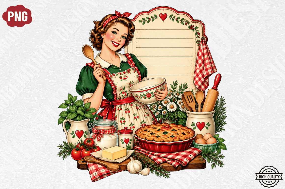 Vintage Christmas Baking Girl Png,